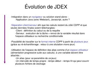 Évolution de JDEX