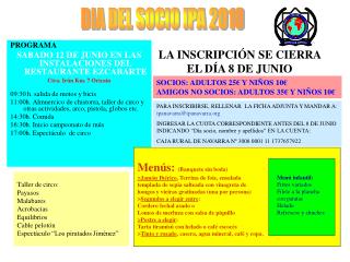 PROGRAMA SABADO 12 DE JUNIO EN LAS INSTALACIONES DEL RESTAURANTE EZCABARTE