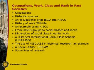 Occupations, Work, Class and Rank in Past Societies