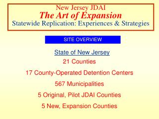 New Jersey JDAI The Art of Expansion Statewide Replication: Experiences &amp; Strategies