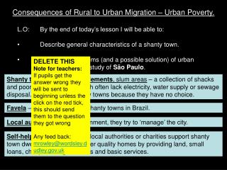 Consequences of Rural to Urban Migration – Urban Poverty.