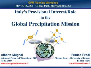 Italy’s Provisional Interest/Role in the Global Precipitation Mission