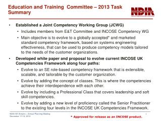 Education and Training Committee – 2013 Task Summary