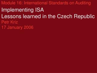 Module 16: International Standards on Auditing