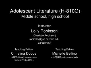 Adolescent Literature (H-810G) Middle school, high school