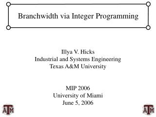 Branchwidth via Integer Programming