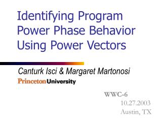 Identifying Program Power Phase Behavior Using Power Vectors