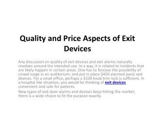 Quality and Price Aspects of Exit Devices