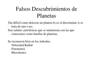 Falsos Descubrimientos de Planetas