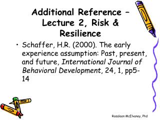 Additional Reference – Lecture 2, Risk &amp; Resilience