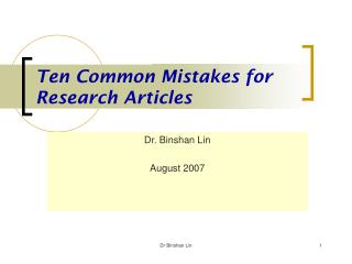 Ten Common Mistakes for Research Articles