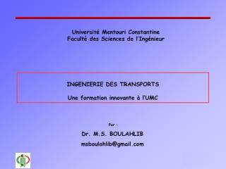 Université Mentouri Constantine Faculté des Sciences de l’Ingénieur