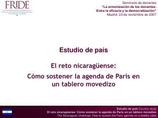 Estudio de país El reto nicaragüense: Cómo sostener la agenda de París en un tablero movedizo