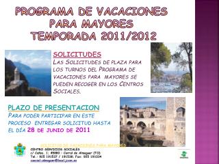 Programa de Vacaciones para Mayores TEMPORADA 2011/2012