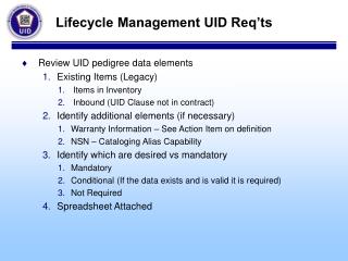 Lifecycle Management UID Req’ts
