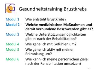 Gesundheitstraining Brustkrebs