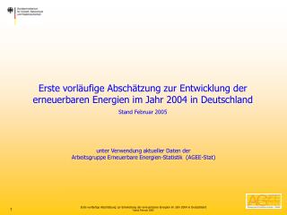 Erste vorläufige Abschätzung zur Entwicklung der erneuerbaren Energien im Jahr 2004 in Deutschland