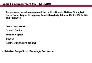 Japan Asia Investment Co. Ltd (JAIC)