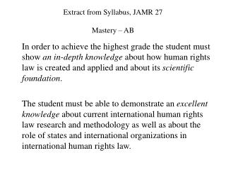 Extract from Syllabus, JAMR 27 Mastery – AB