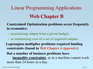 Linear Programming Applications Web Chapter B