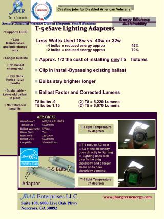 T-5 eSave Lighting Adapters Less Watts Used 18w vs. 40w or 32w