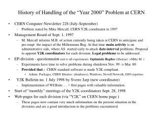 History of Handling of the “Year 2000” Problem at CERN