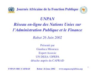Journée Africaine de la Fonction Publique UNPAN Réseau en-ligne des Nations Unies sur