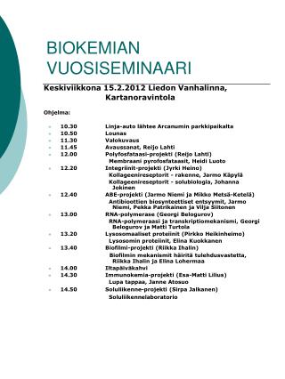 BIOKEMIAN VUOSISEMINAARI