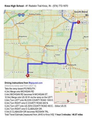 Driving instructions from Mapquest [directions below start from US31 S]