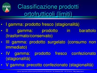 Classificazione prodotti ortofrutticoli (limiti)