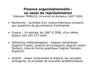 Recherche : synthèse d’un corpus théorique consacré aux questions de gouvernance d’entreprise