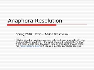 Anaphora Resolution