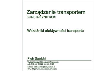 Zarządzanie transportem KURS INŻYNIERSKI