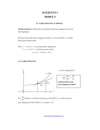 KALKULUS 1 					MODUL 5 IV. GARIS SINGGUNG &amp; NORMAL