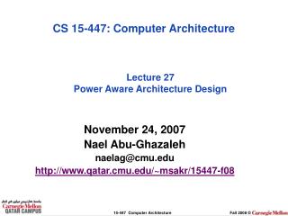 Lecture 27 Power Aware Architecture Design