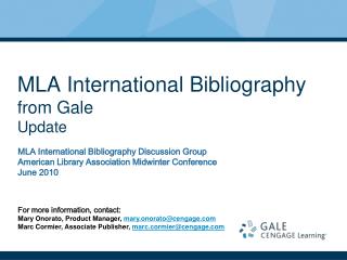 MLA International Bibliography from Gale Update