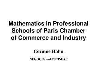 Mathematics in Professional Schools of Paris Chamber of Commerce and Industry