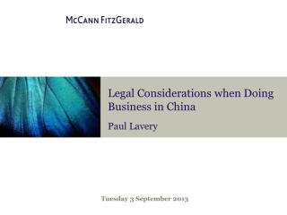 Legal Considerations when Doing Business in China