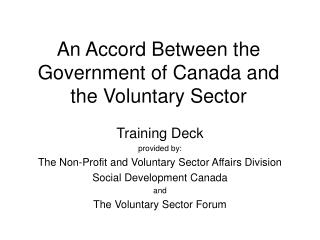 An Accord Between the Government of Canada and the Voluntary Sector