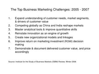The Top Business Marketing Challenges: 2005 - 2007