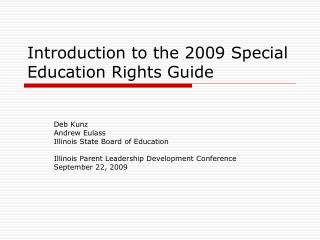 Introduction to the 2009 Special Education Rights Guide