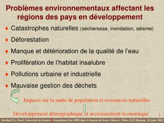 Problèmes environnementaux affectant les régions des pays en développement