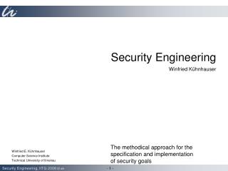Security Engineering Winfried Kühnhauser