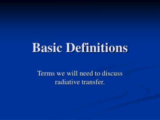 Basic Definitions