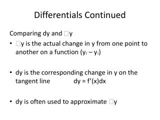 Differentials Continued