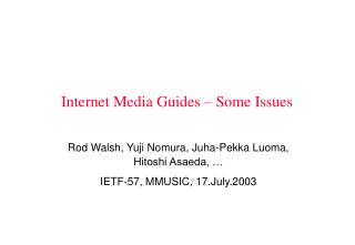 Internet Media Guides – Some Issues