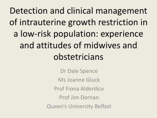 Dr Dale Spence Ms Joanne Gluck Prof Fiona Alderdice Prof Jim Dornan Queen’s University Belfast
