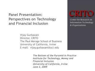 Panel Presentation: Perspectives on Technology and Financial Inclusion