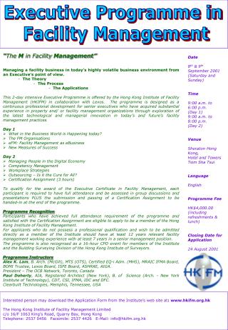 Executive Programme in Facility Management