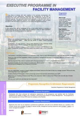 EXECUTIVE PROGRAMME IN FACILITY MANAGEMENT